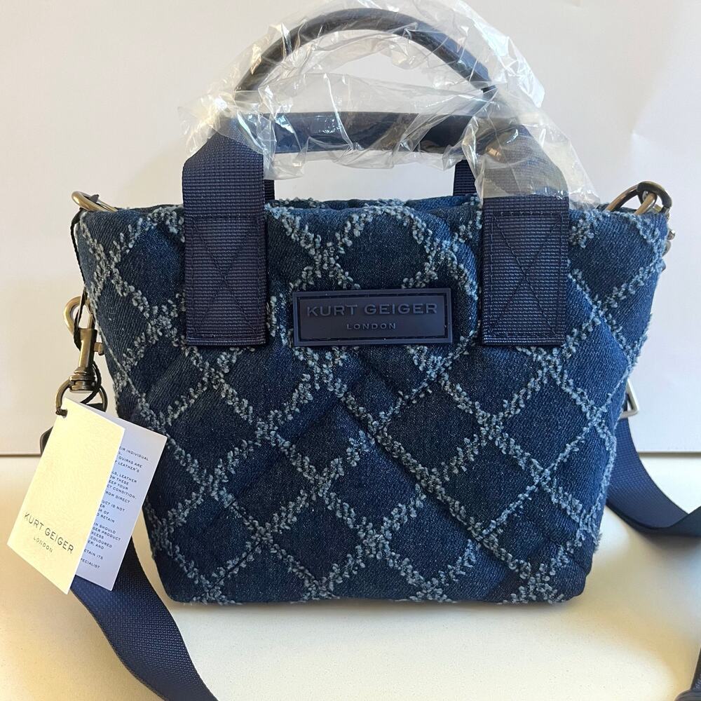 Kurt Geiger NWT, Quilted Denim Blue Tote with Dust Bag - Picture 3 of 15